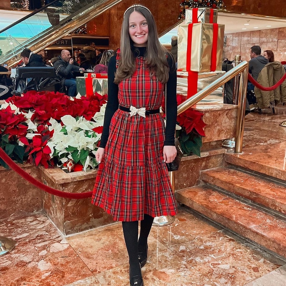 J Crew Classic Tartan Plaid Tiered ruffle midi dress